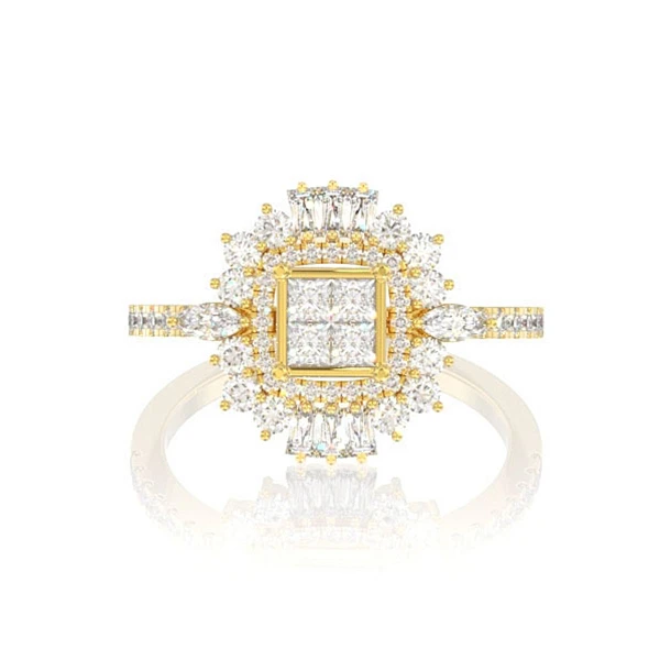 Art Deco Princess Diamond Ring 14k Solid Gold 1.50ctw