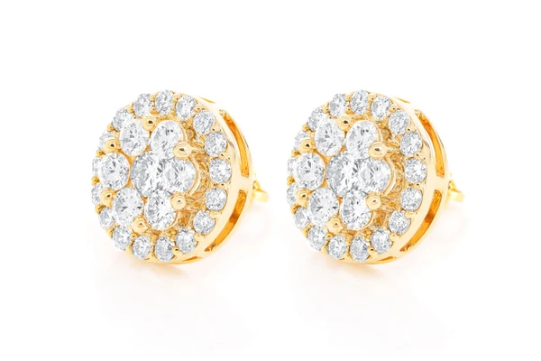 Halo Flower Stud Diamond Earrings 14k Solid Gold 4.00ctw