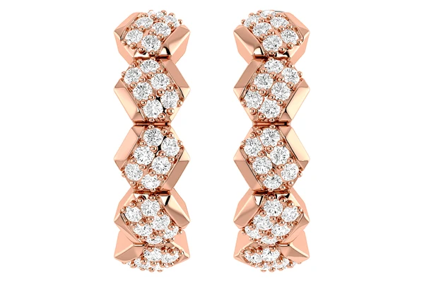 Staggered Diamond Hoop Earrings 14k Solid Gold 0.30ctw