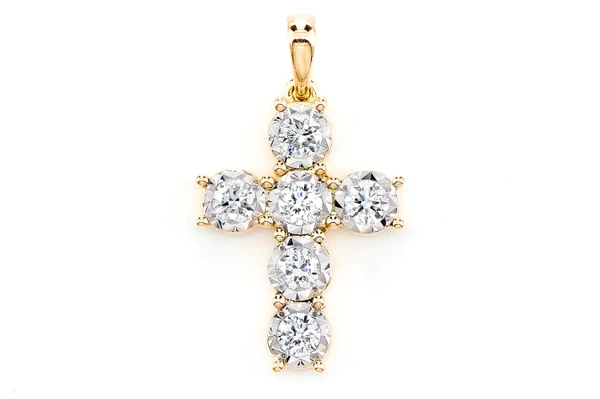 Six Stone Miracle Set Diamond Cross Pendant 14k Solid Gold 0.38ctw 