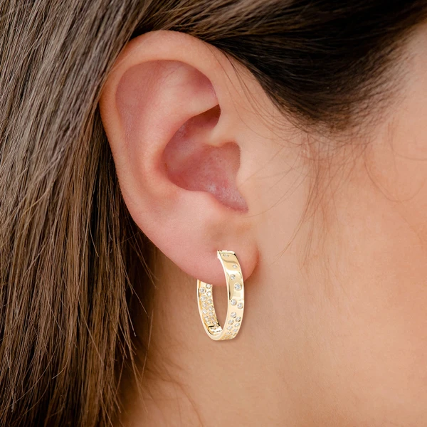 Diamond Gypsy Scattered Hoop Earrings 14k Solid Gold 2.60ctw