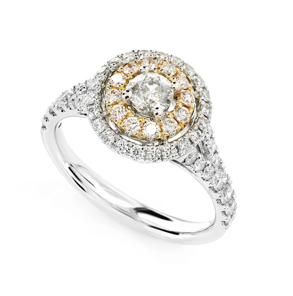 White And Rose Gold Round Halo Diamond Ring 14k Solid Gold 0.85ctw