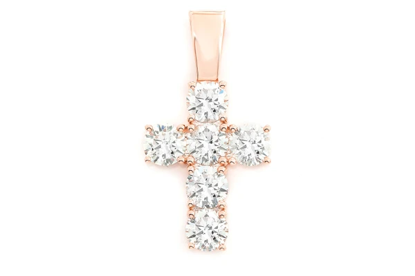 6 Stone Cross Diamond Pendant 14k Solid Gold 3.00ctw