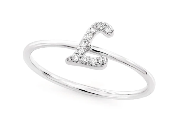 Cursive Letter L Diamond Ring 14k Solid Gold 0.05ctw