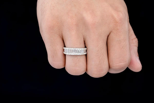 Baguette Round Border Diamond Ring 14k Solid Gold 1.35ctw