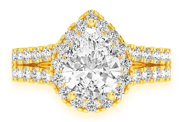 Sphinx - 2.00ct Pear Solitaire - Two Row Split Scallop - Diamond Engagement Ring - All Natural Diamonds