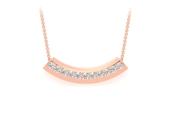 Noodle Diamond Pendant 14k Solid Gold Chain Attached 0.20ctw