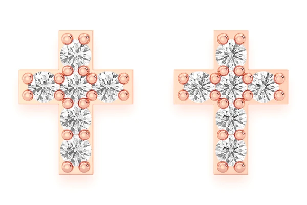 Cross Stud Diamond Earrings 14k Solid Gold 0.10ctw