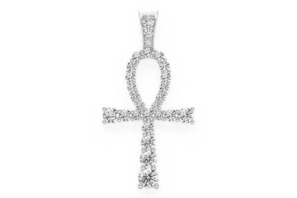 Solitaire Ankh Egyptian Diamond Pendant 14k Solid Gold 2.25ctw