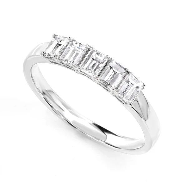 Five Stone Baguette Diamond Ring 14k Solid Gold 0.80ctw