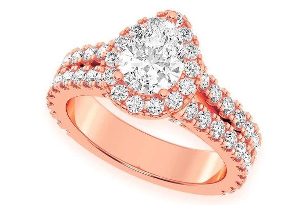 Sphinx - 1.00ct Pear Solitaire - Two Row Split Scallop - Diamond Engagement Ring - All Natural