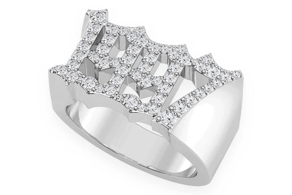 Custom Date Of Birth Diamond Ring 14k Solid Gold 0.60ctw