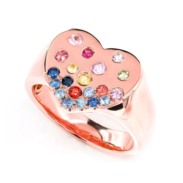 Gypsy Set Sapphire Heart Ring 14k Solid Gold 0.55ctw