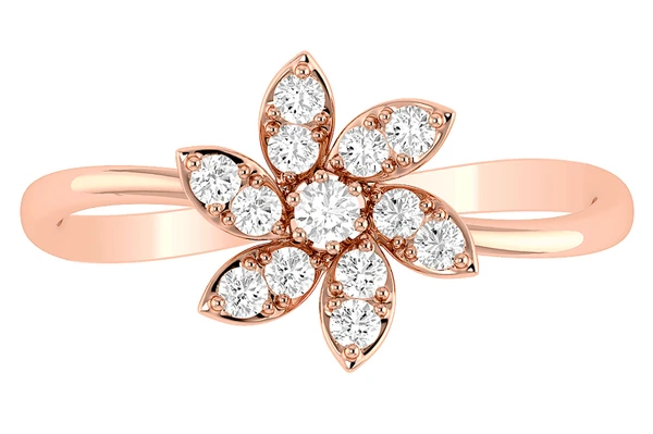 Flower Diamond Ring 14k Solid Gold 0.25ctw