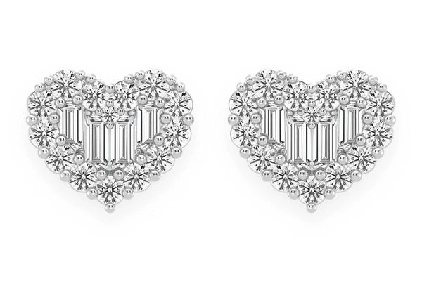 Heart Baguette Stud Earrings Solid Gold 14k .80ctw 