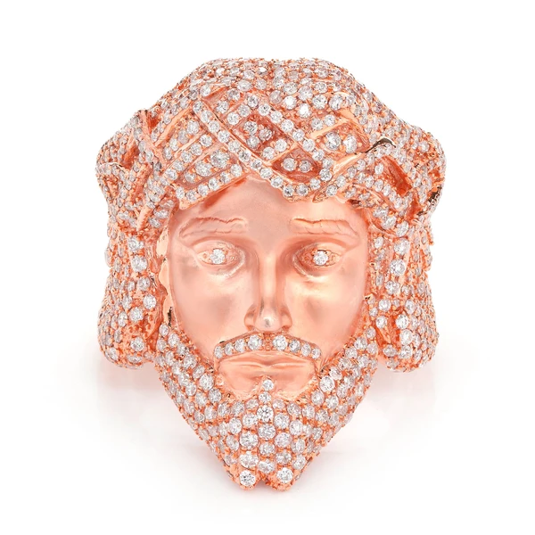 Jesus Face Diamond Signet Ring Solid Gold 3.00ctw