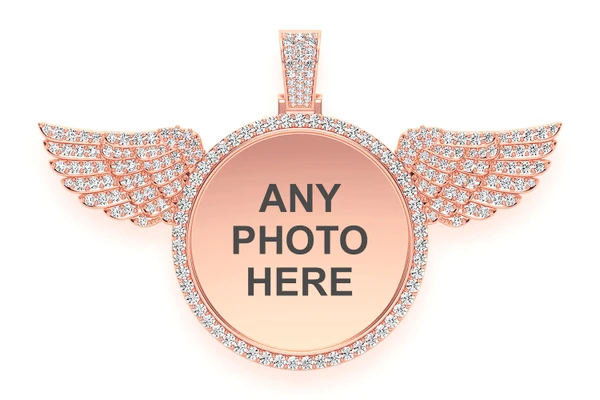 Memory Wings Photo Diamond Pendant 14k Solid Gold 8.50ctw