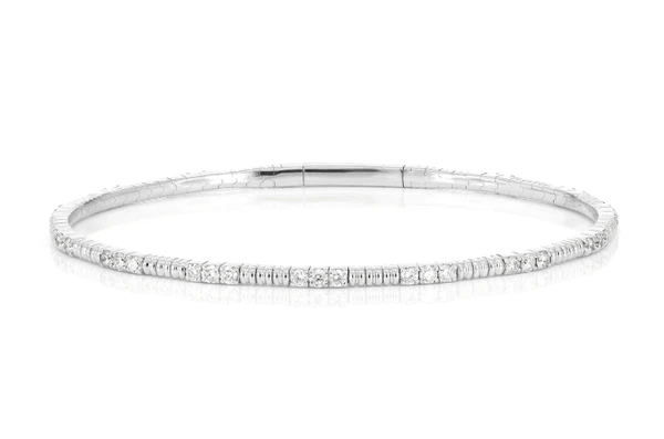 Bead And Diamond Flex Bangle Bracelet 14k Solid Gold 1.15ctw
