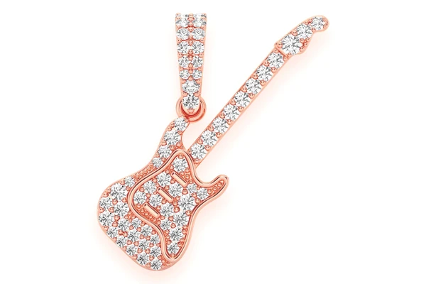 Electric Guitar Diamond Pendant 14k Solid Gold 0.33ctw
