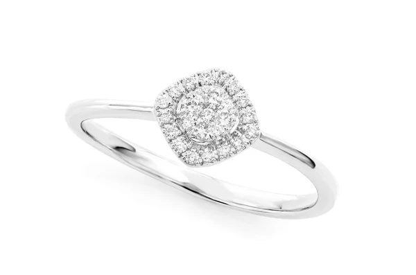 Rhombus Halo Diamond Ring 14k Solid Gold 0.15ctw