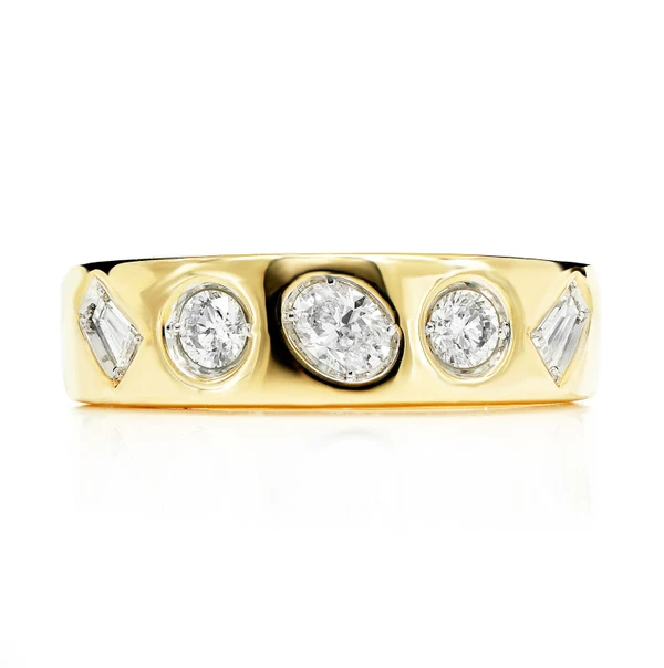 Multi Shape Gypsy Set Diamond Band Ring 14k Solid Gold 0.55ctw