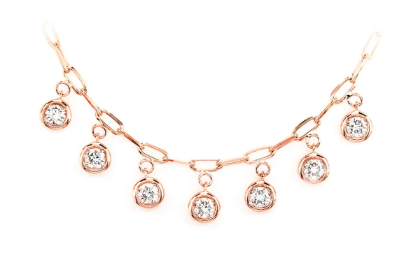 Bezel Set Diamond Dangle Necklace 14k Solid Gold 0.50ctw 