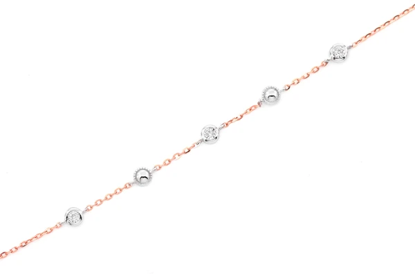 Bead & Bezel Diamond Bracelet 14k Solid Gold 0.05ctw