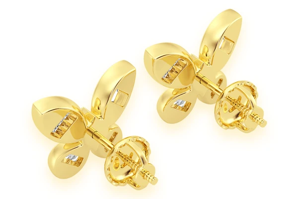 Butterfly Baguette Stud Diamond Earrings 14k Solid Gold 0.65ctw