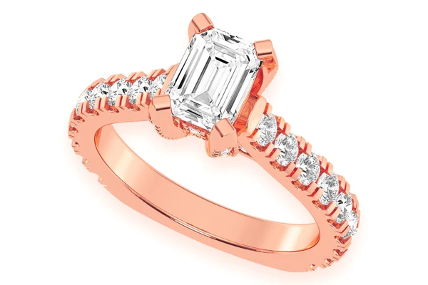 1.00ct Emerald Solitaire - Single Row Scallop - Diamond Engagement Ring - All Natural Vs Diamonds