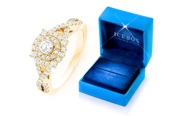 0.75ctw Round Split Shank Unique Halo- Diamond Engagement Ring - All Natural