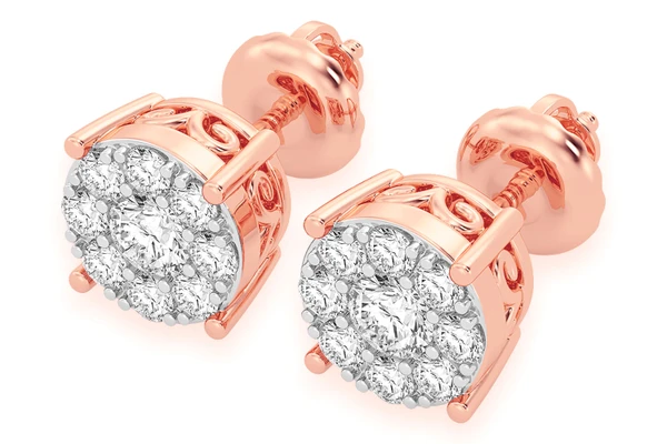 0.50ctw Mosaic Stud Diamond Earrings 14k Solid Gold 