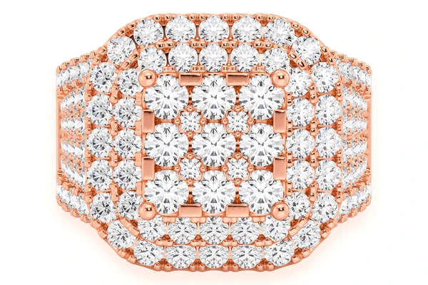 Cushion Shape Signet Diamond Ring 14k Solid Gold 3.35ctw