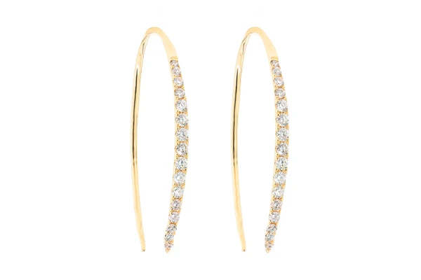 Slip Dangling Hoop Diamond Earrings 14k Solid Gold 0.30ctw