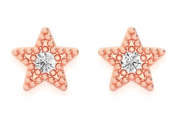 Star Diamond Earrings 14k Solid Gold 0.05ctw