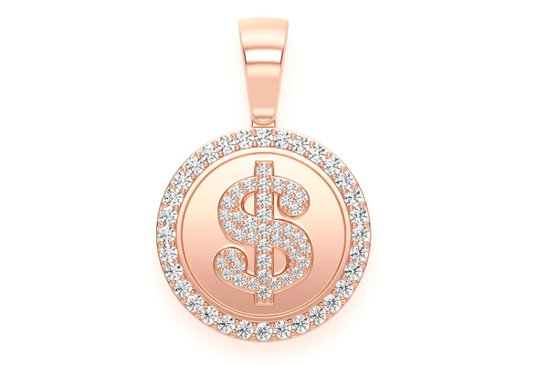 Dollar Sign Medallion Diamond Pendant 14k Solid Gold 1.00ctw