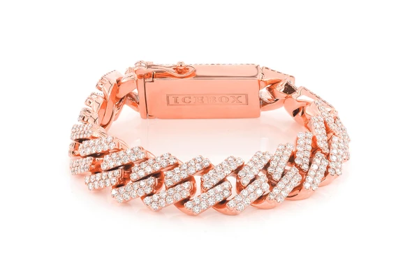 13MM Raised Diamond  Cuban Link Bracelet 14k Solid Gold 11.50ctw