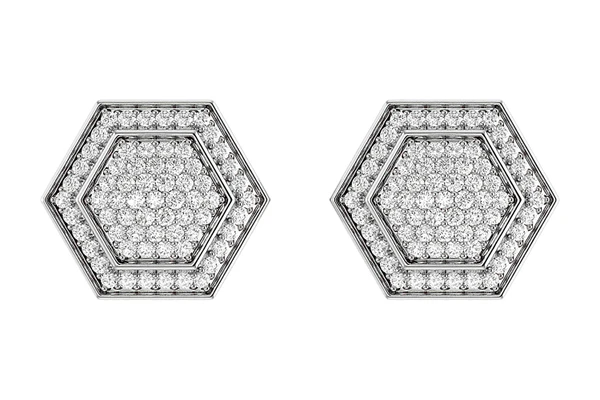 Hexagon Halo Diamond Stud Earrings 14k Solid Gold 0.20ctw 