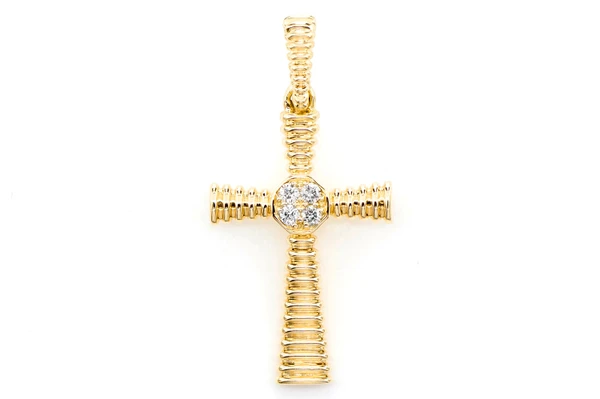 Dutch Cross Diamond Accent Pendant 14k Solid Gold 0.05ctw 