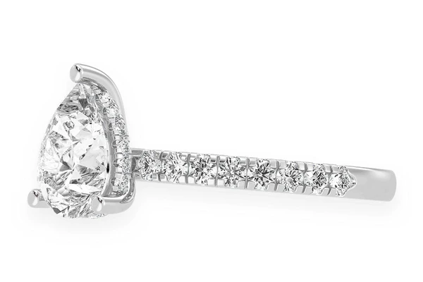 Thinn - 1.50ct Pear Solitaire -one Row Under Halo - Diamond Engagement Ring - All Natural