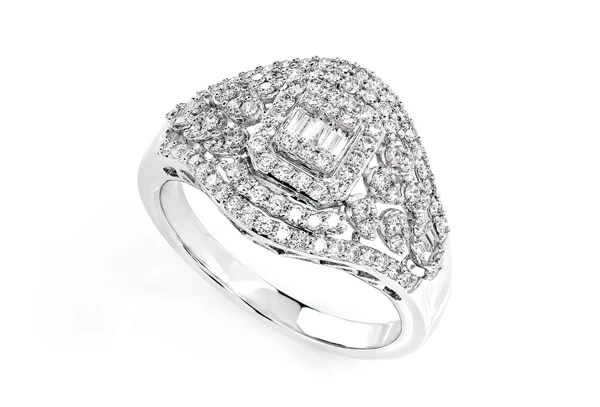 Vintage Inspired Baguette Square Halo - Diamond Engagement Ring - All Natural - 0.75ctw 