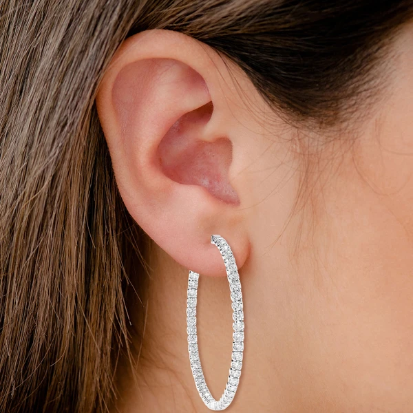 8pt Two Inch Inside Outside Diamond Hoop Earrings 14k Solid Gold 8.00ctw