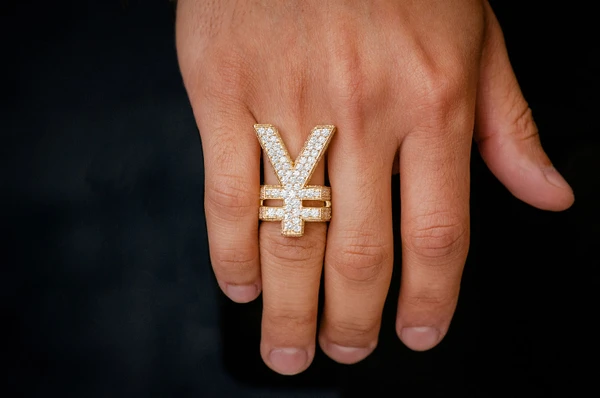 Yen Symbol Signet Diamond Ring 14k Solid Gold 8.50ctw