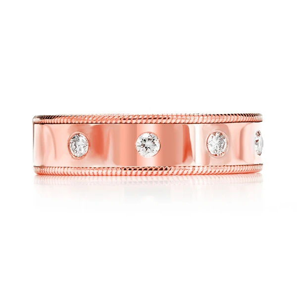 Border Detail Gypsy Set Diamond Band Ring 14k Solid Gold 0.45ctw