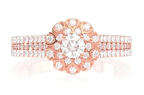 Wishbone Halo Diamond Engagement Ring 0.60ctw - 14k Solid Gold - All Natural 