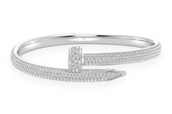 Medium Nail Diamond Bangle 14k Solid Gold 2.75ctw
