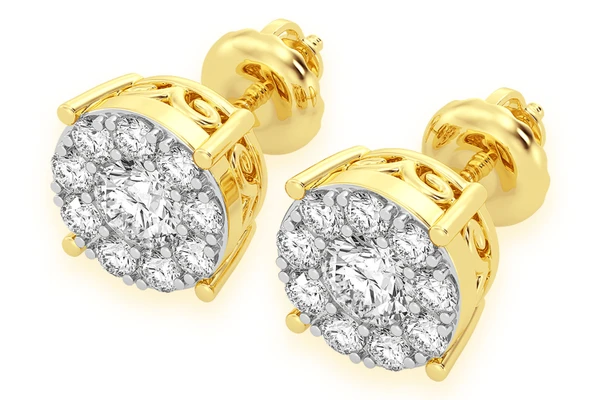 0.75ctw Mosaic Stud Diamond Earrings 14k Solid Gold 