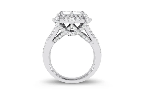 2.50ctw - Square Cluster Wide Band - Diamond Engagement Ring - All Natural