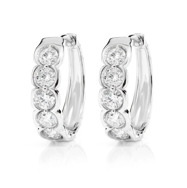 10pt Diamond Bezel Hoop Earrings 14k Solid Gold 1.00ctw 