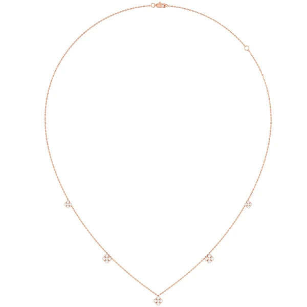 Clover Diamond Station Necklace 14k Solid Gold 0.45ctw