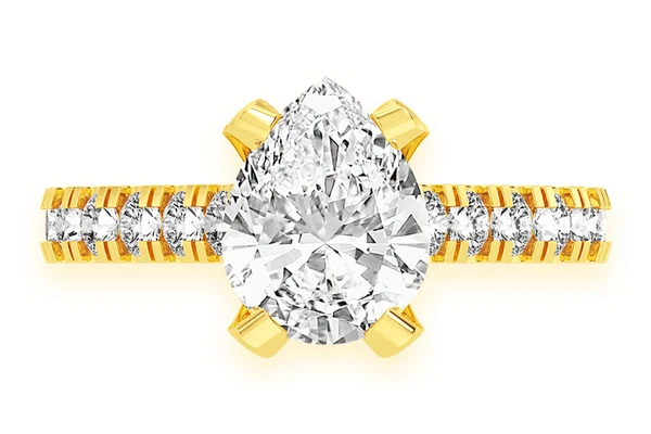 Thinn - 2.00ct Pear Solitaire - Single Row Scallop - Diamond Engagement Ring - All Natural